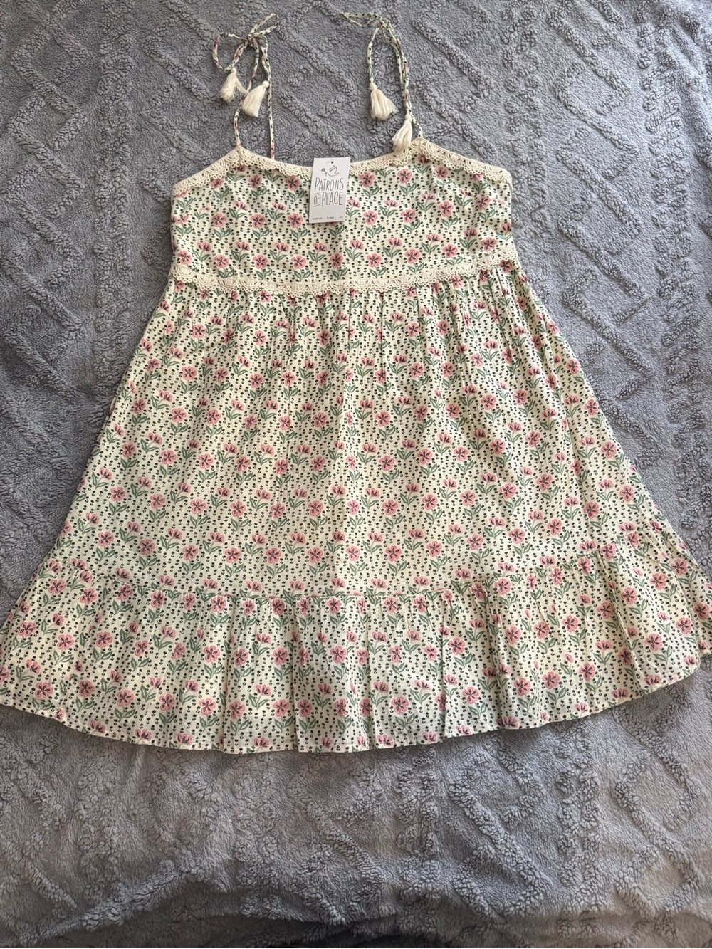 Patrons of Peace Cream Floral Sundress with Pink and Green Print